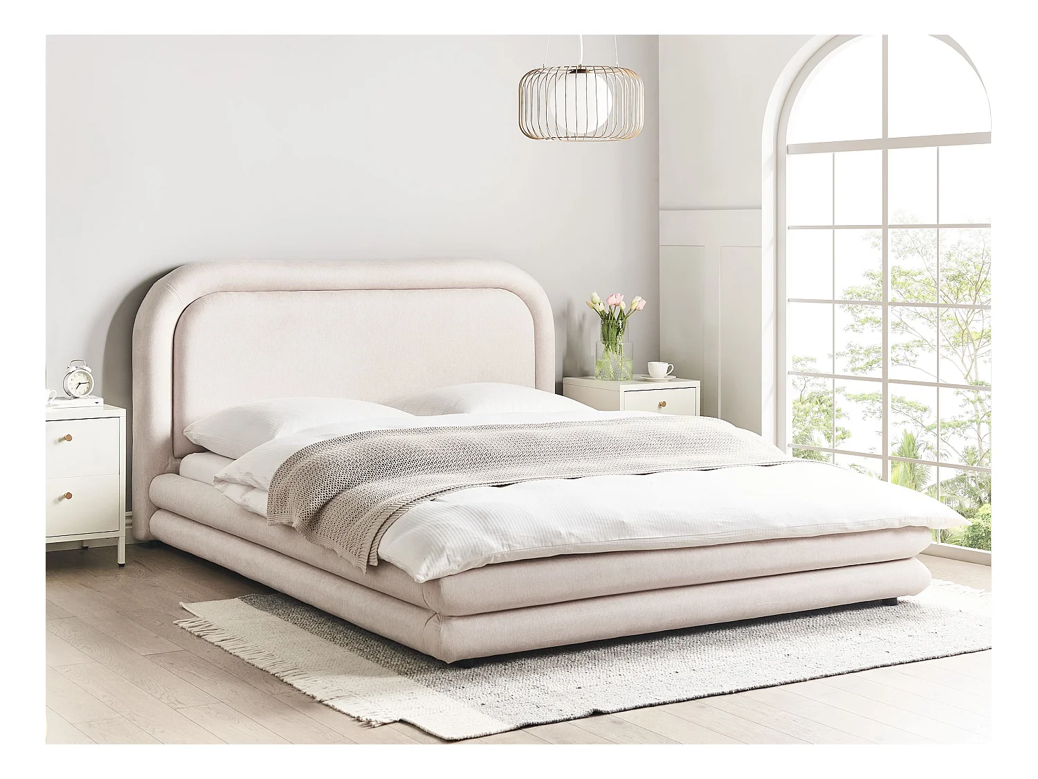 Bett mit Lattenrost Kunstleinen LAVARDENS 160 x 200 cm Hellbeige