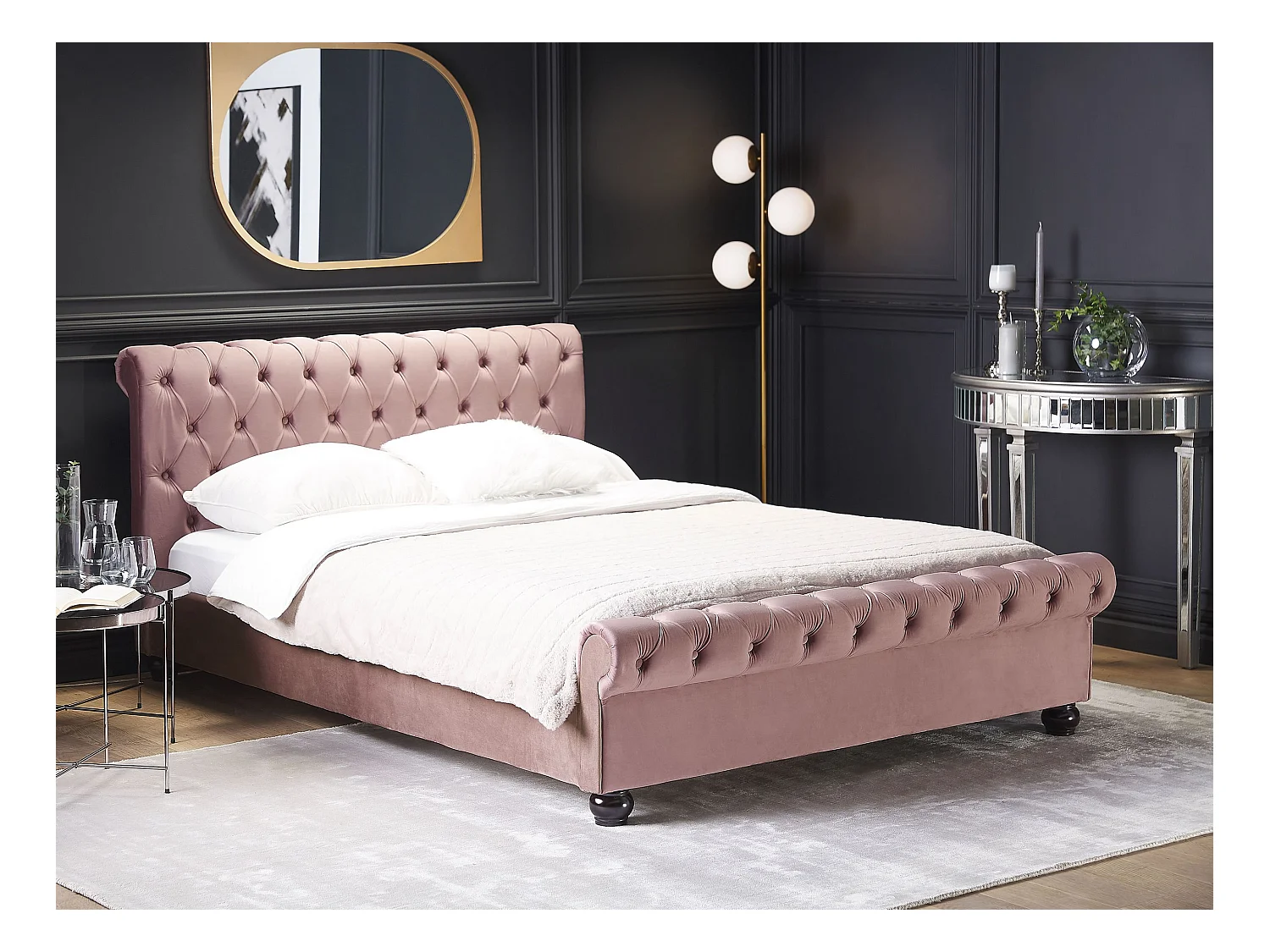 Lit à eau Velours AVALLON 160 x 200 cm Rose