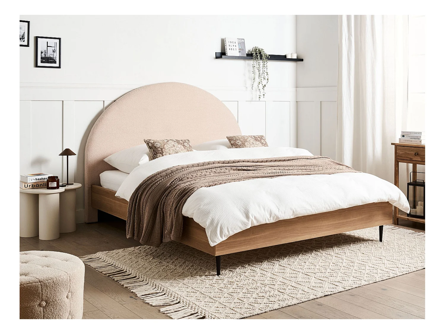 Bett mit Lattenrost Bouclé MILLAY 160 x 200 cm Beige