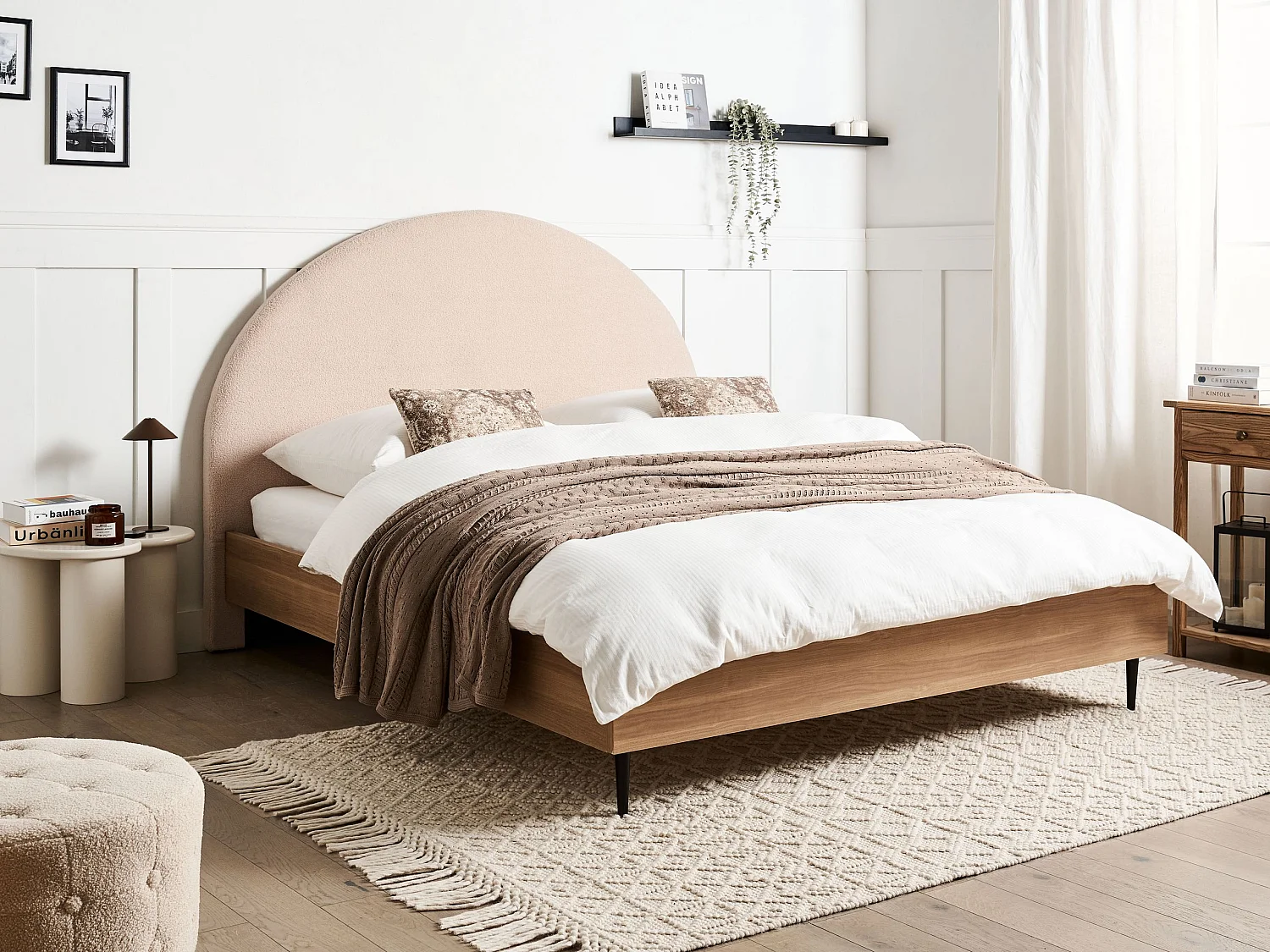 Lit avec sommier Bouclé MILLAY 160 x 200 cm Beige
