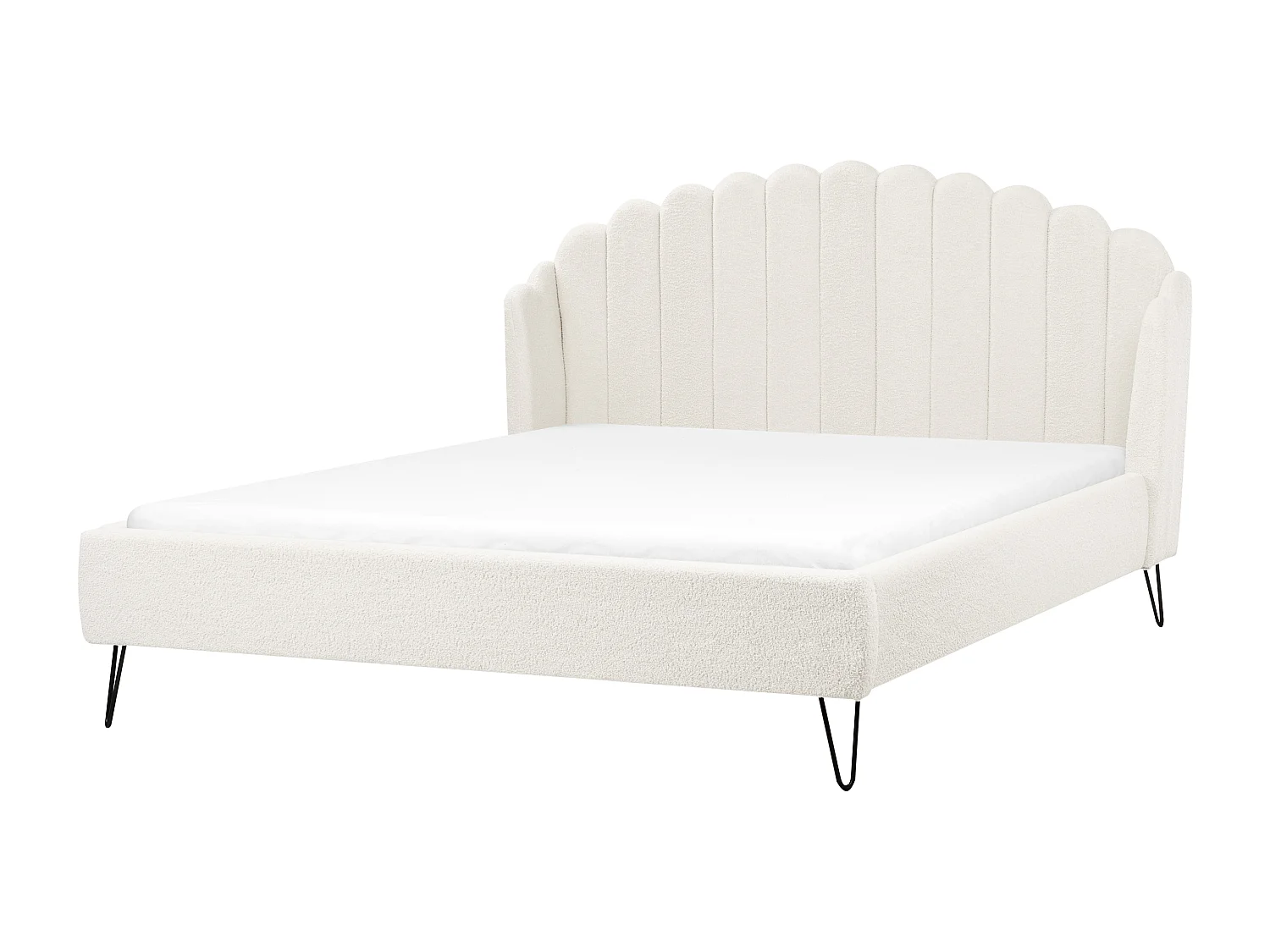 Bett mit Lattenrost Bouclé AMBILLOU 180 x 200 cm Cremeweiss