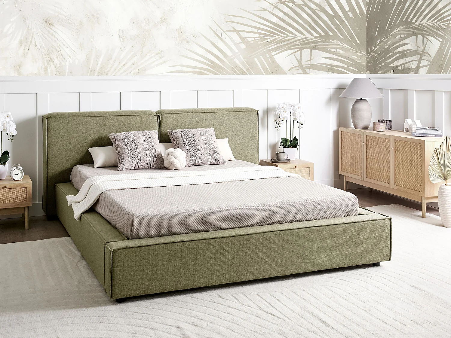 Lit avec sommier Tissu LINARDS 160 x 200 cm Vert