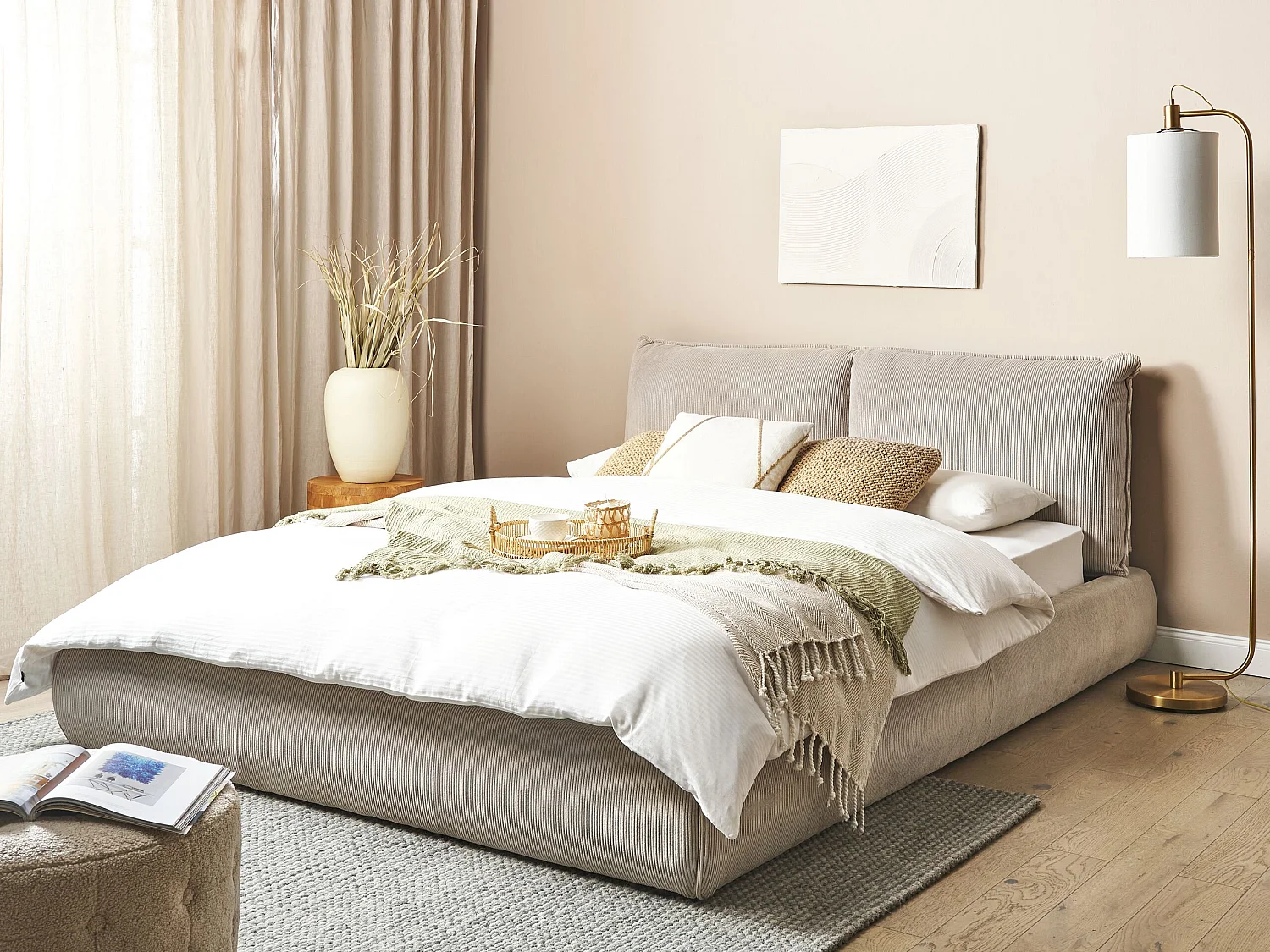Letto ad acqua Velluto a coste VINAY 160 x 200 cm Tortora