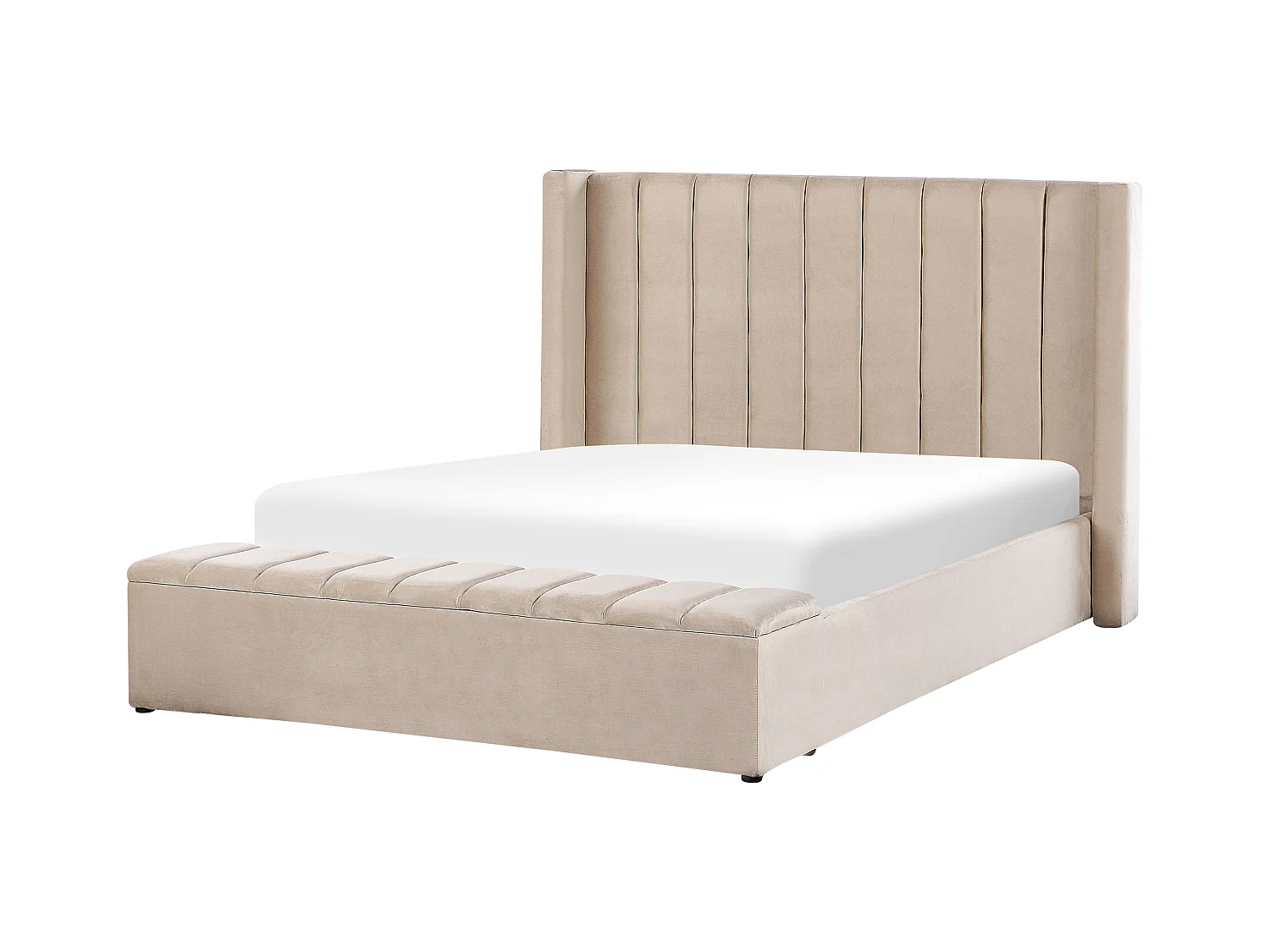 Lit à eau avec banquette de rangement Velours NOYERS 160 x 200 cm Beige