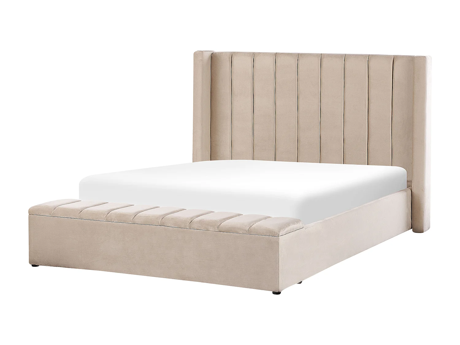 Letto ad acqua con panca contenitore Velluto NOYERS 160 x 200 cm Beige