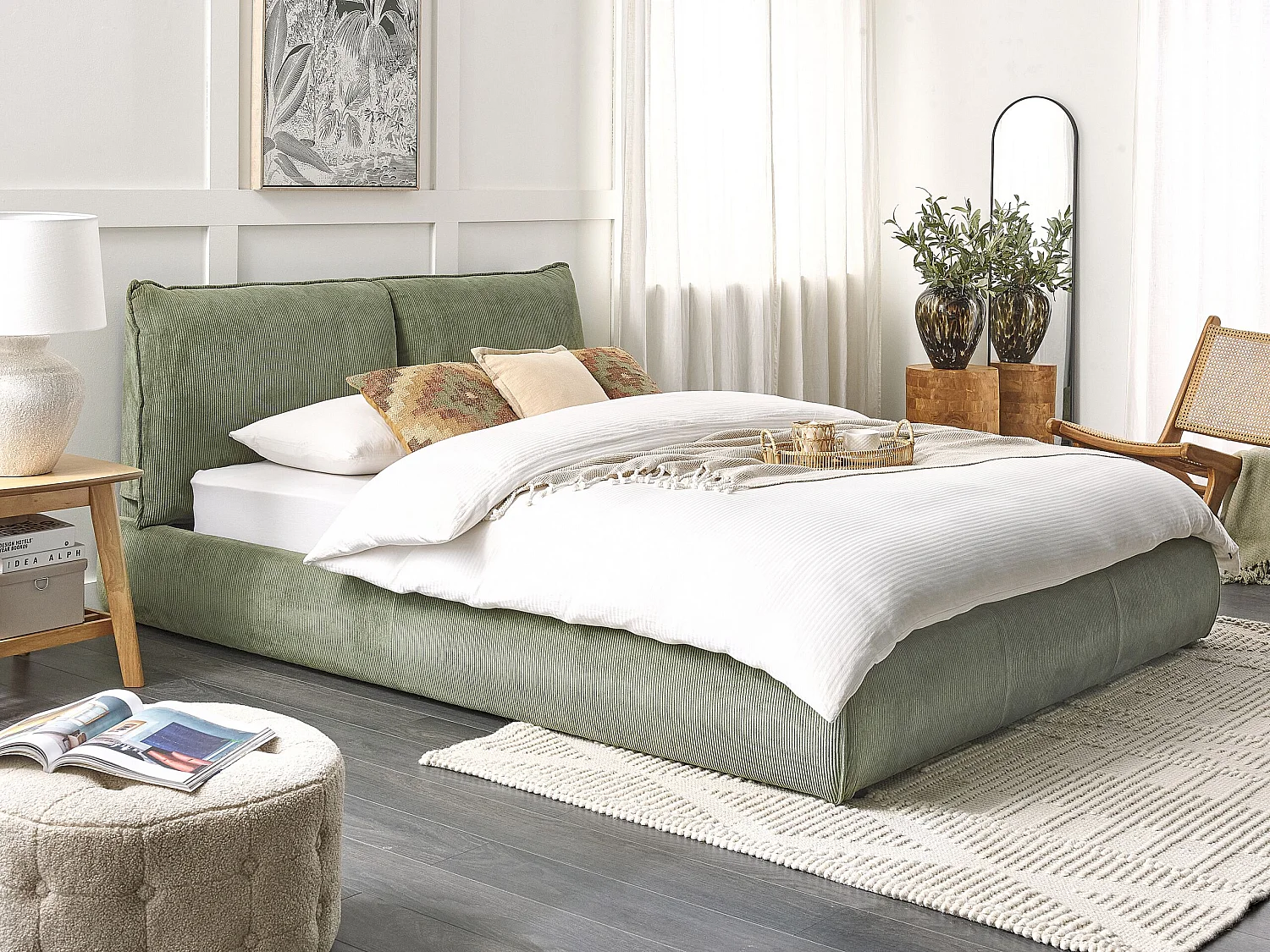 Letto ad acqua Velluto a coste VINAY 160 x 200 cm Verde oliva