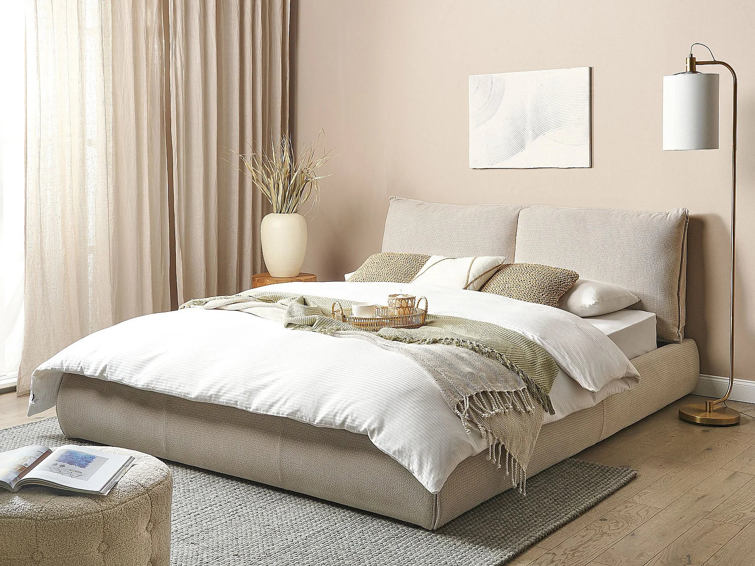 Lit à eau Tissu VINAY 160 x 200 cm Beige
