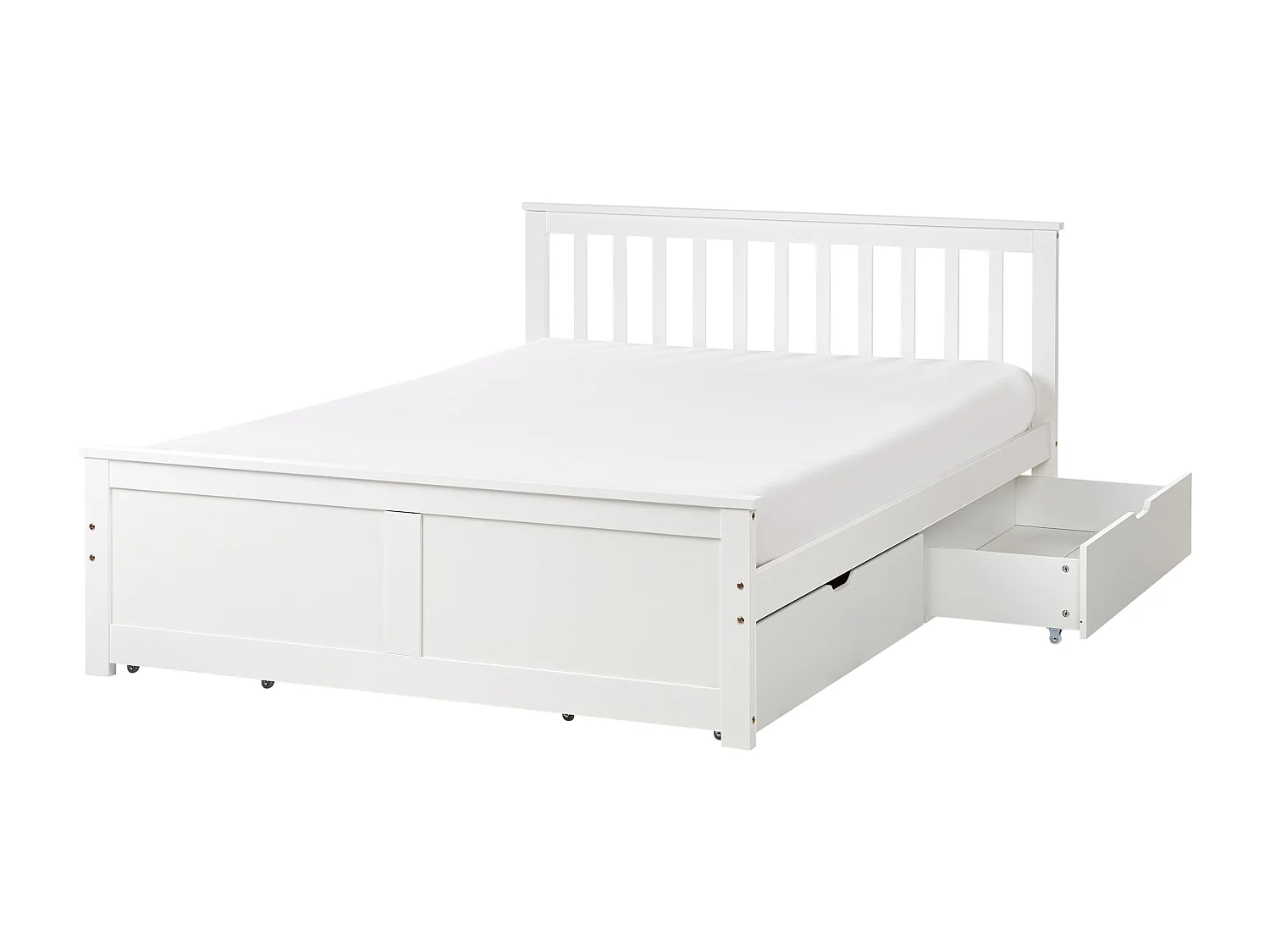 Bett mit Schubladen Kiefernholz OLENDON 140 x 200 cm Weiss