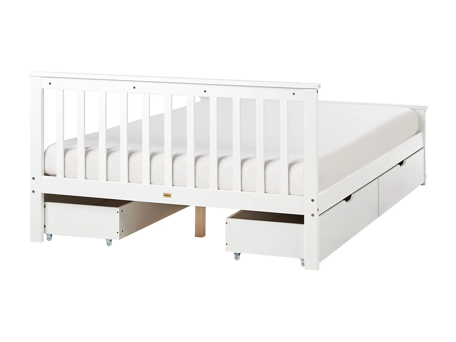 Bett mit Schubladen Kiefernholz OLENDON 140 x 200 cm Weiss