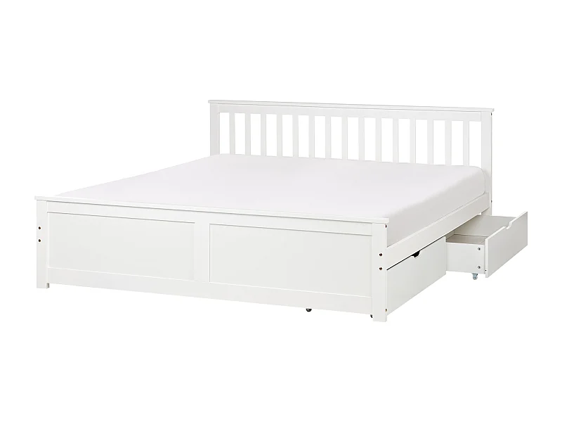 Letto con cassetti contenitori Legno di pino OLENDON 180 x 200 cm Bianco