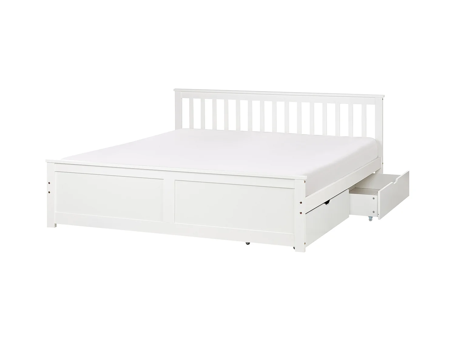 Bett mit Schubladen Kiefernholz OLENDON 180 x 200 cm Weiss