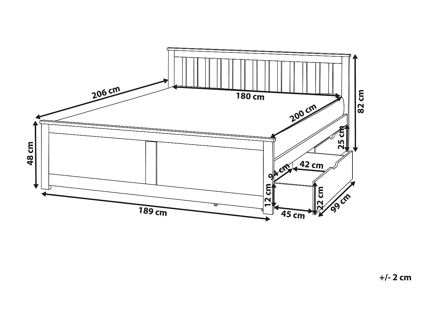 Lit avec tiroirs de rangement Bois de pin OLENDON 180 x 200 cm Blanc
