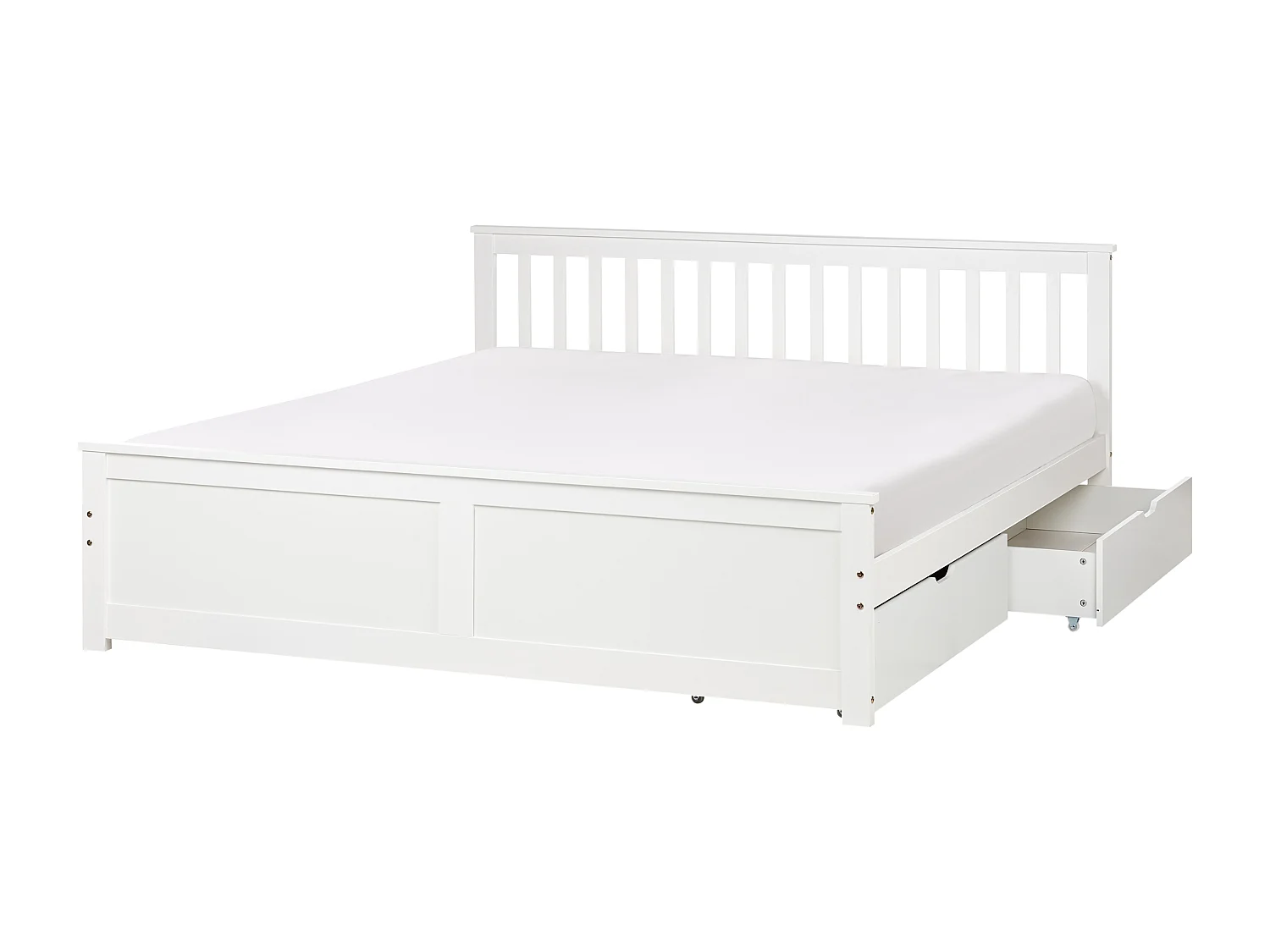 Bett mit Schubladen Kiefernholz OLENDON 180 x 200 cm Weiss