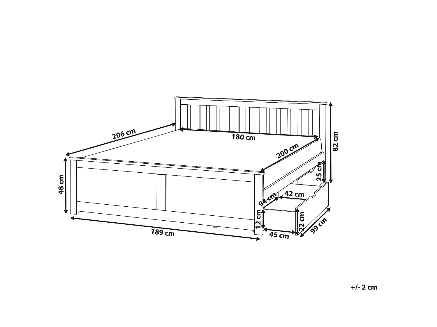 Bed with 2 Drawers OLENDON Pine Wood White 180 x 200 cm (EU Super King)