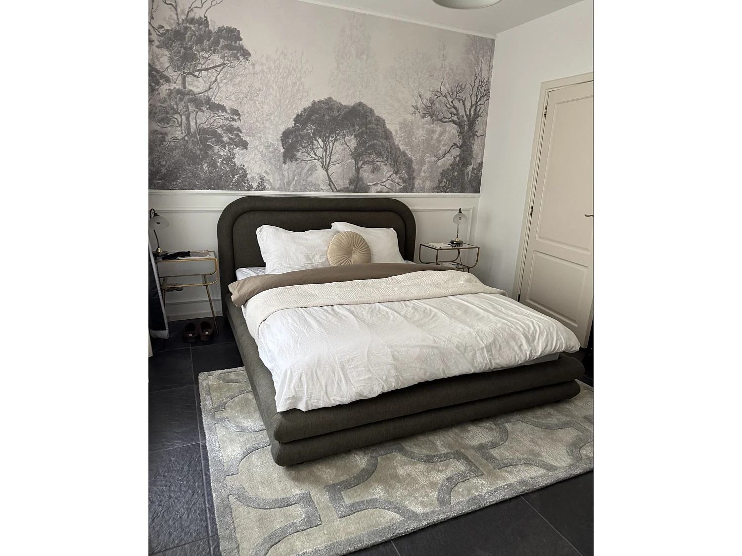 Bed Faux Linen LAVARDENS 160 x 200 cm (EU King Size) Green