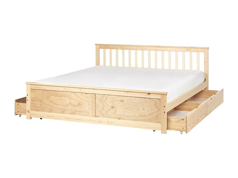 Letto con cassetti contenitori Legno di pino OLENDON 180 x 200 cm Marrone chiaro