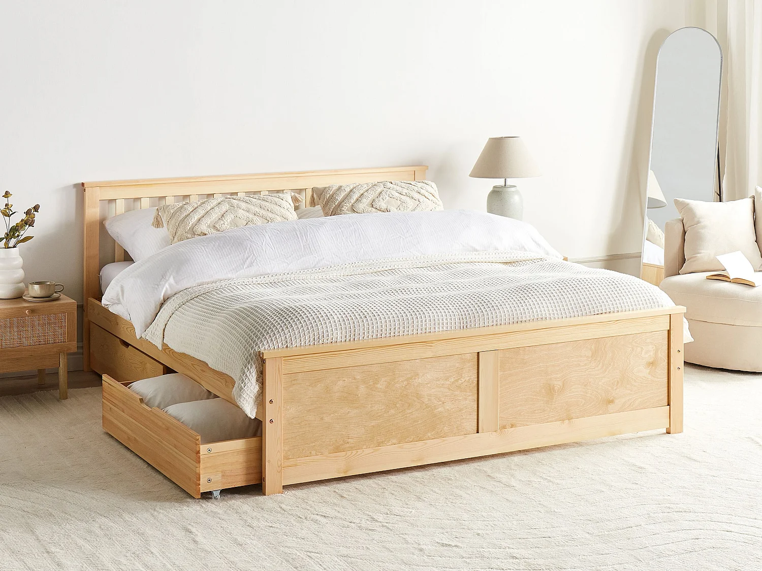 Bed with 4 Drawers OLENDON Pine Wood Light Brown 180 x 200 cm (EU Super King)
