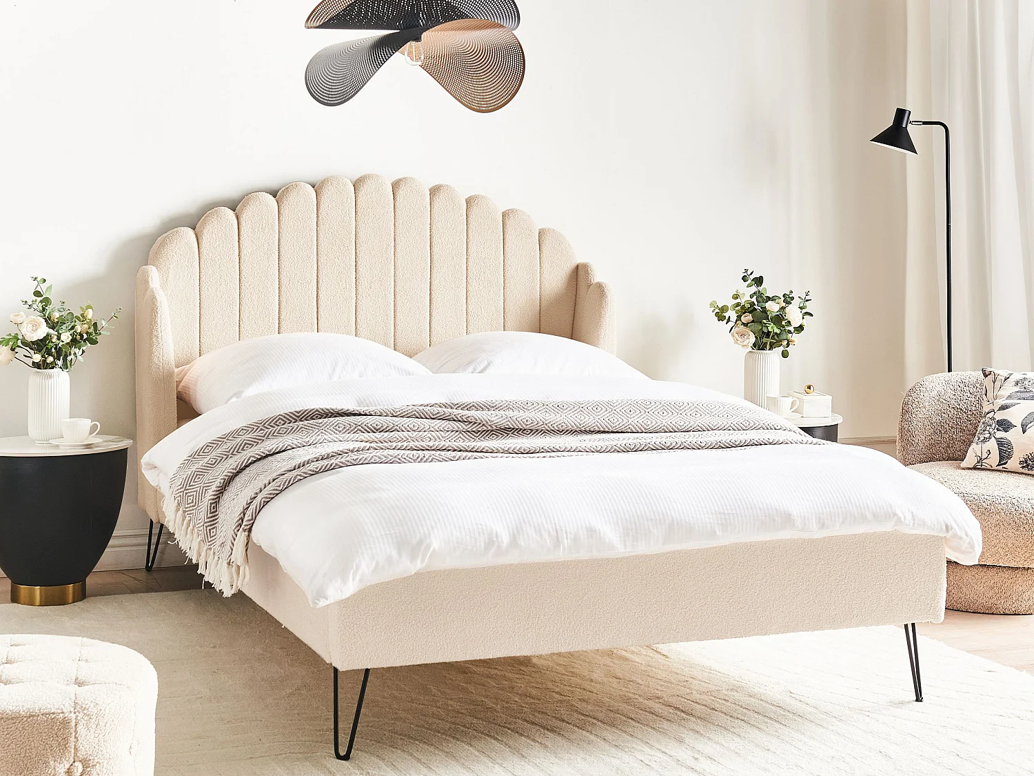 Lit avec sommier Bouclé AMBILLOU 140 x 200 cm Beige