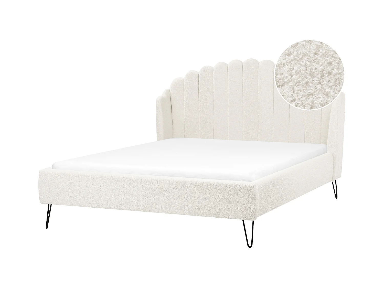 Lit avec sommier Bouclé AMBILLOU 160 x 200 cm Blanc cassé