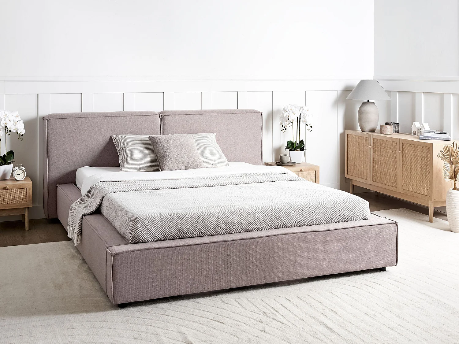 Letto Tessuto LINARDS 160 x 200 cm Marrone chiaro