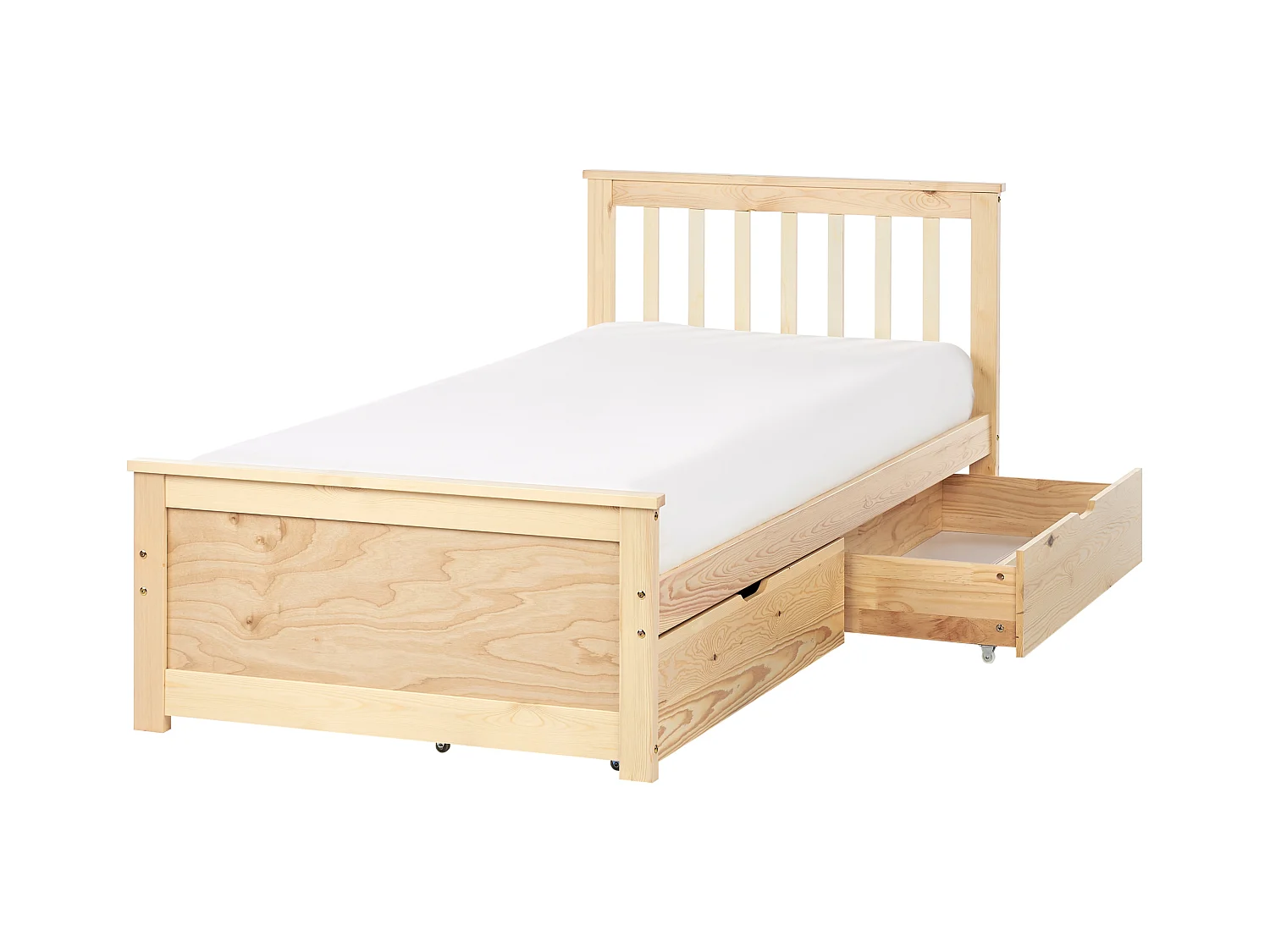 Bettrahmen Holz hellbraun mit Lattenrost 90x200 cm 2 Schubladen Skandi Olendon