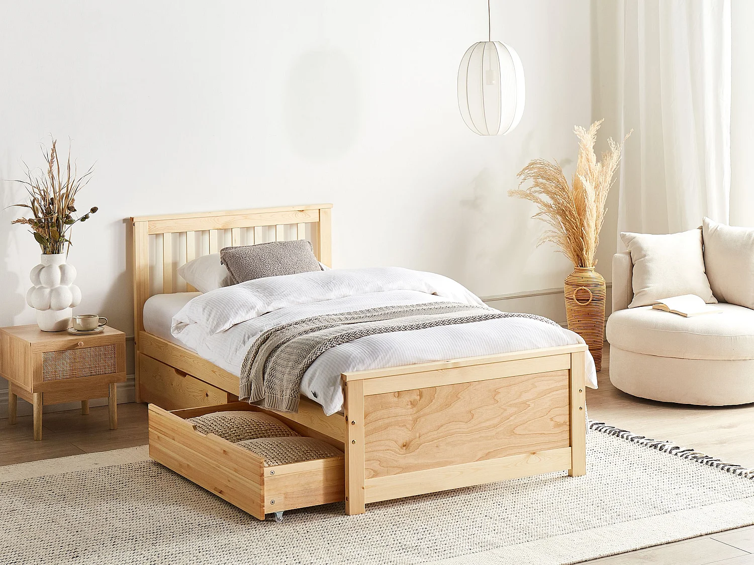 Lit avec tiroirs de rangement Bois de pin OLENDON 90 x 200 cm Marron clair