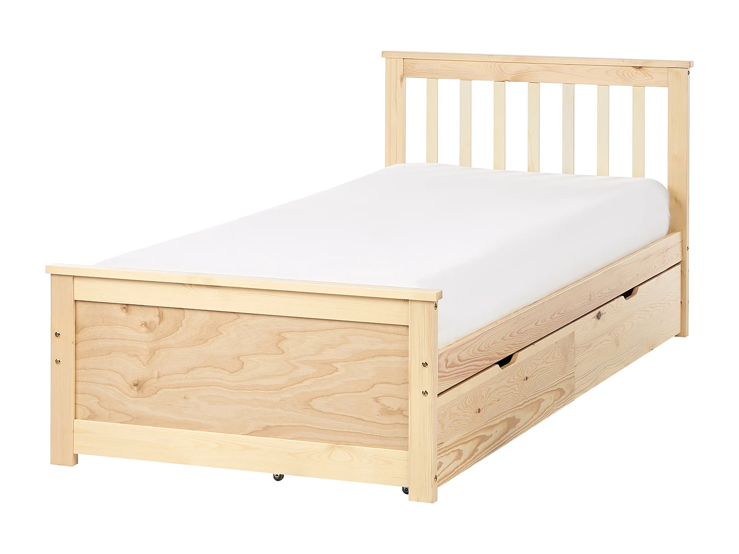 Bettrahmen Holz hellbraun mit Lattenrost 90x200 cm 2 Schubladen Skandi Olendon