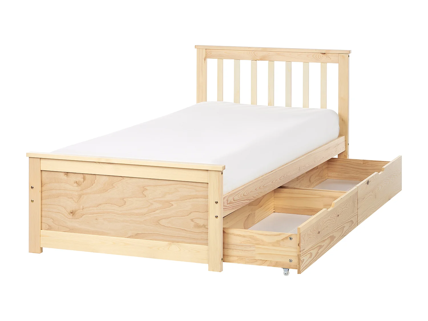 Bettrahmen Holz hellbraun mit Lattenrost 90x200 cm 2 Schubladen Skandi Olendon