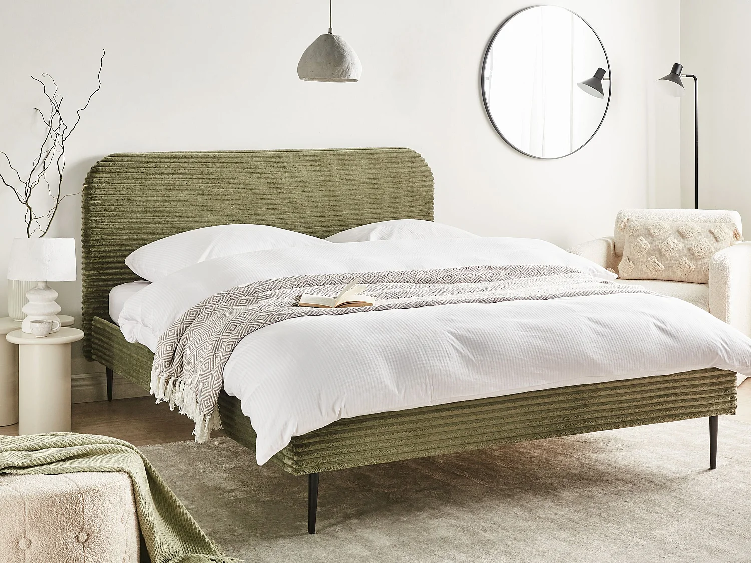 Lit avec sommier Velours côtelé FLAYAT 160 x 200 cm Vert