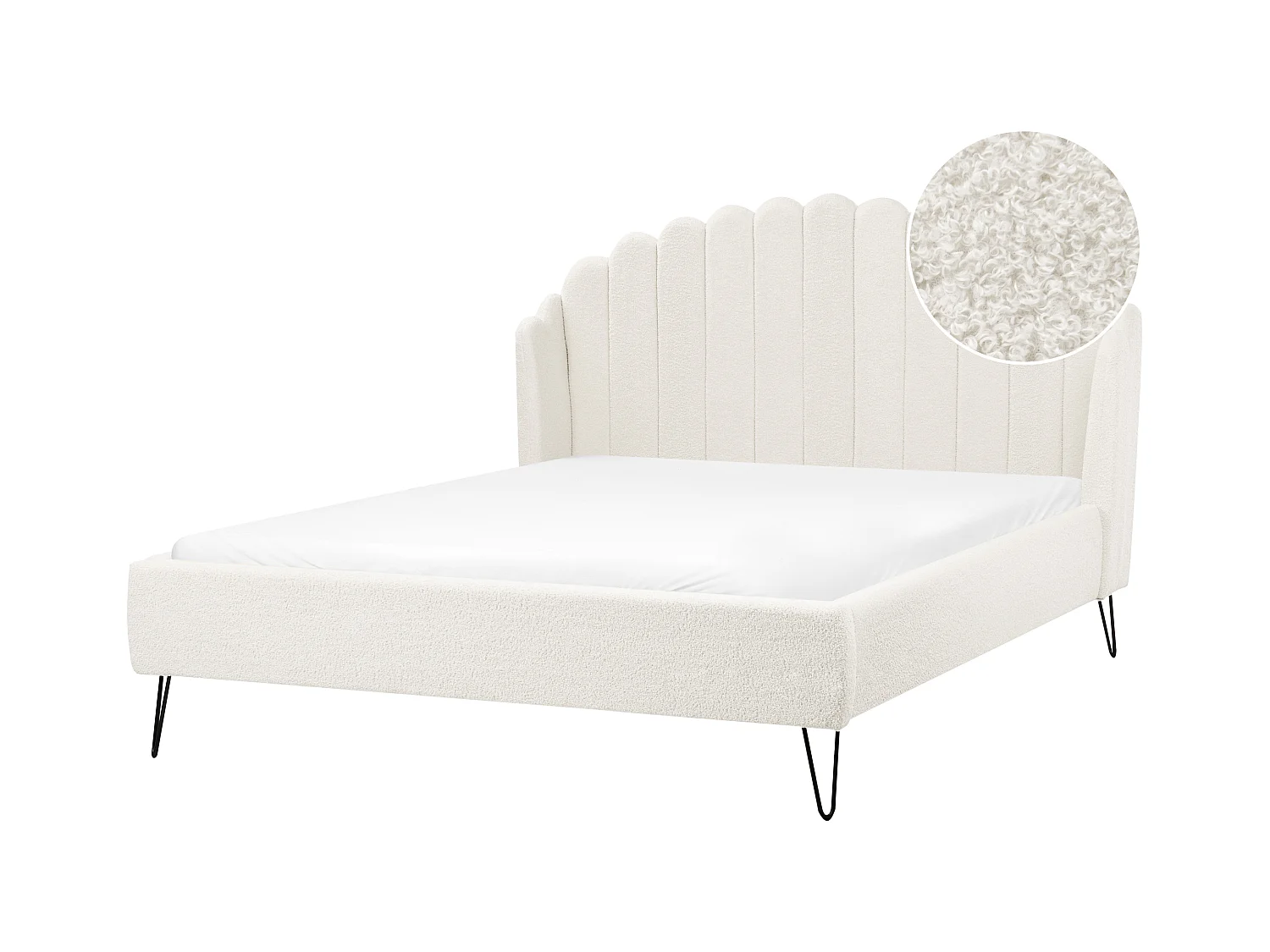 Lit avec sommier Bouclé AMBILLOU 140 x 200 cm Blanc cassé