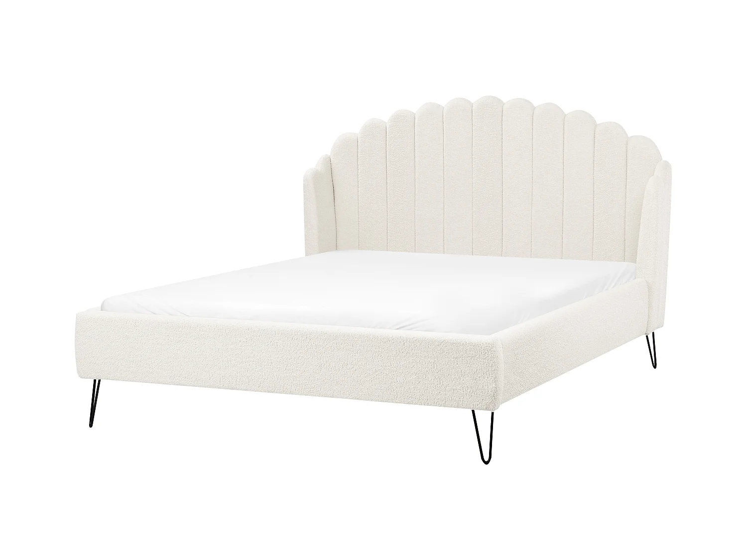 Lit avec sommier Bouclé AMBILLOU 140 x 200 cm Blanc cassé