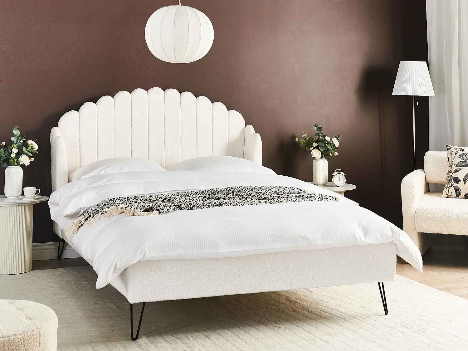 Letto Bouclé AMBILLOU 140 x 200 cm Bianco sporco