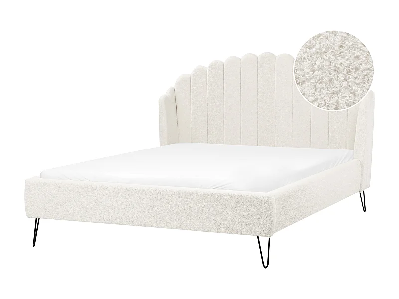 Letto Bouclé AMBILLOU 140 x 200 cm Bianco sporco