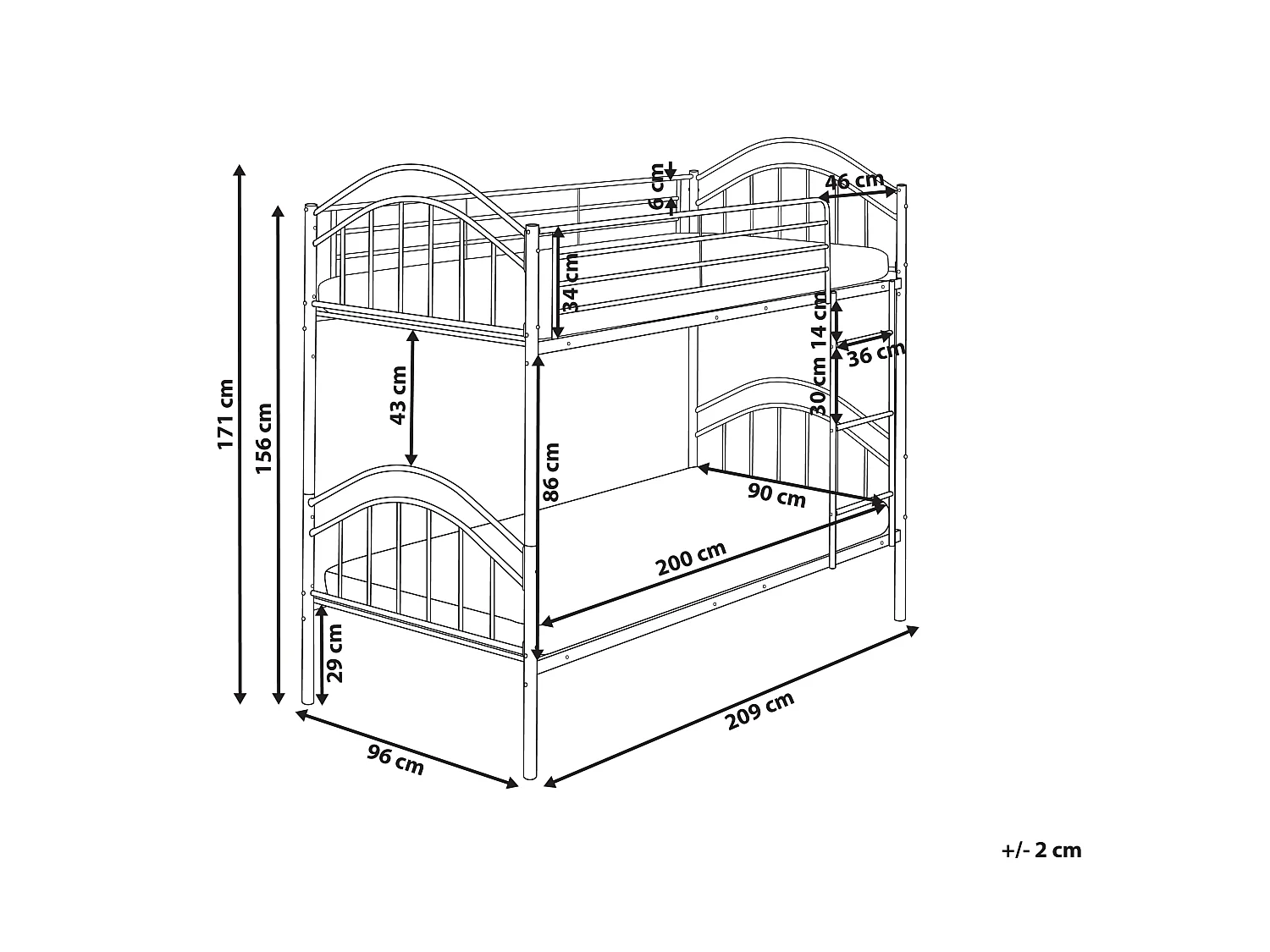 Bunk Bed Metal CHARTRES 90 x 200 cm (EU Single) White