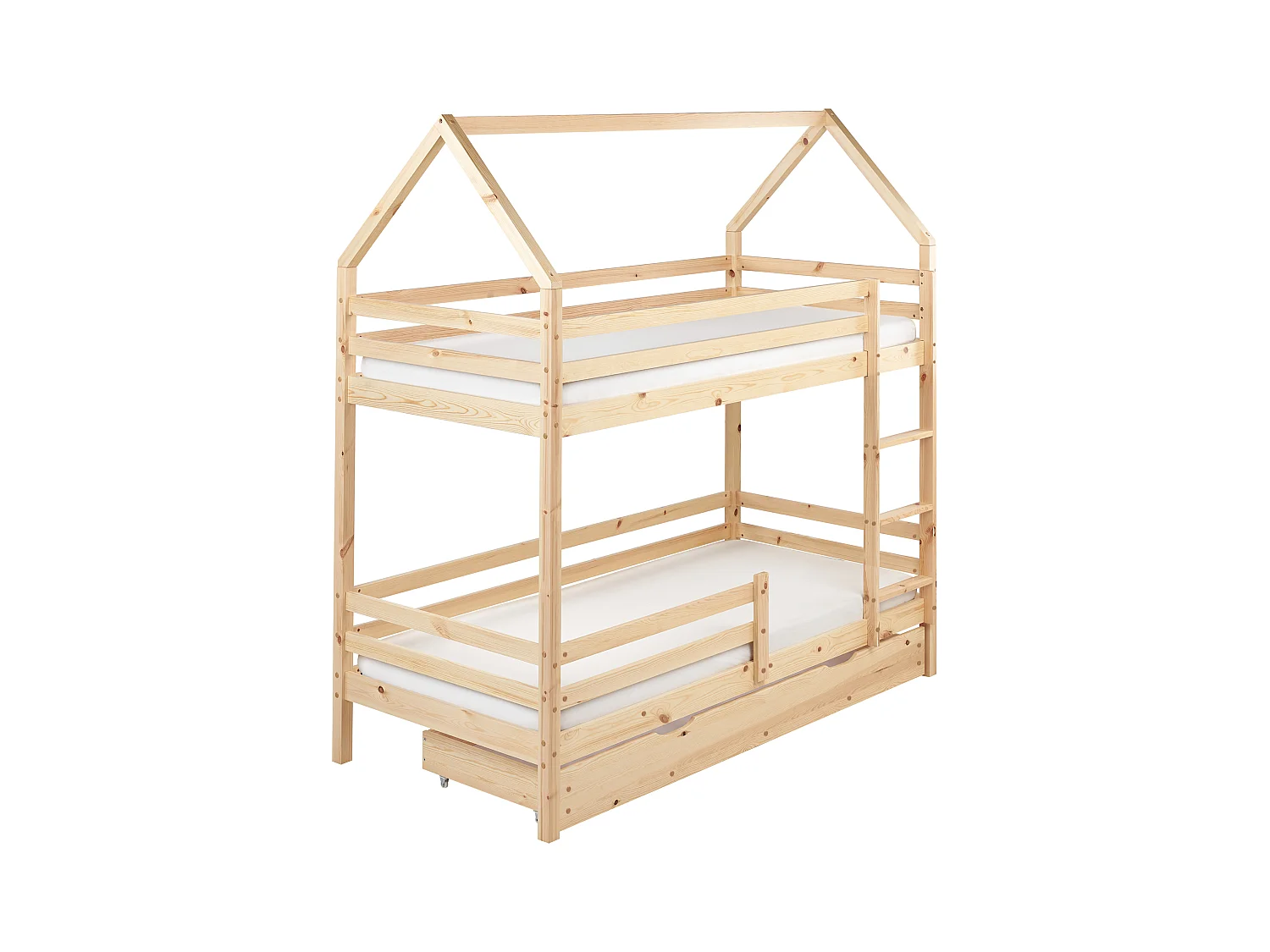 Lit superposé Maison Bois de pin GIRGOLS 90 x 200 cm avec rangement Marron clair