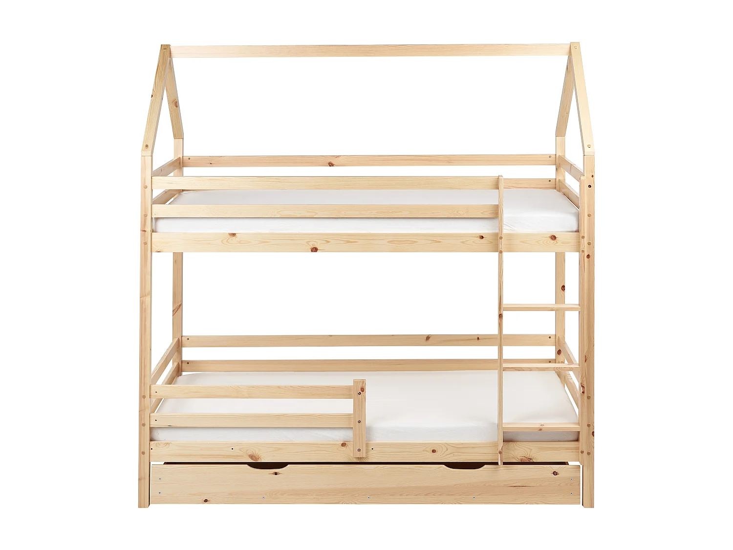 Lit superposé Maison Bois de pin GIRGOLS 90 x 200 cm avec rangement Marron clair