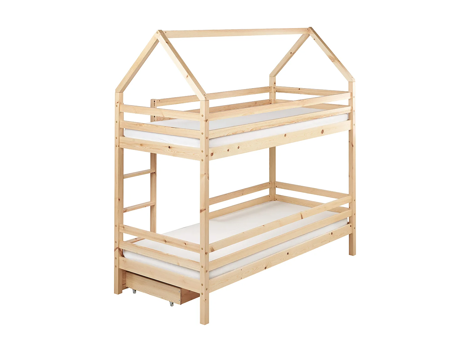 Lit superposé Maison Bois de pin GIRGOLS 90 x 200 cm avec rangement Marron clair