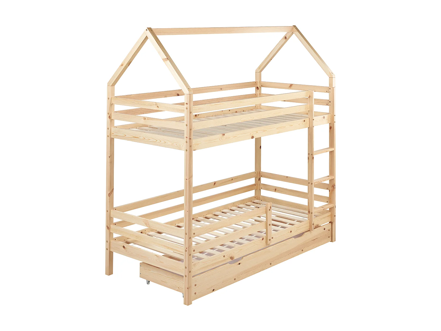 Lit superposé Maison Bois de pin GIRGOLS 90 x 200 cm avec rangement Marron clair