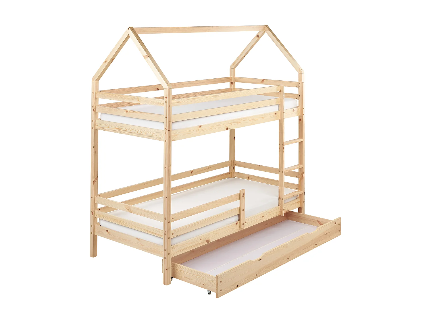 Lit superposé Maison Bois de pin GIRGOLS 90 x 200 cm avec rangement Marron clair