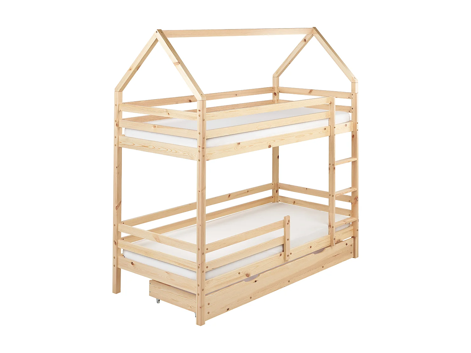 Lit superposé Maison Bois de pin GIRGOLS 90 x 200 cm avec rangement Marron clair