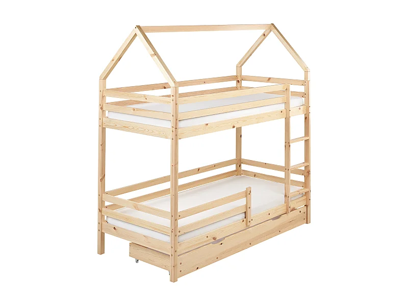 Lit superposé Maison Bois de pin GIRGOLS 90 x 200 cm avec rangement Marron clair