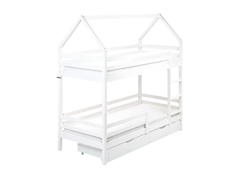 Hochbett mit Schubladen Haus Kiefernholz GIRGOLS 90 x 200 cm mit Stauraum Weiss