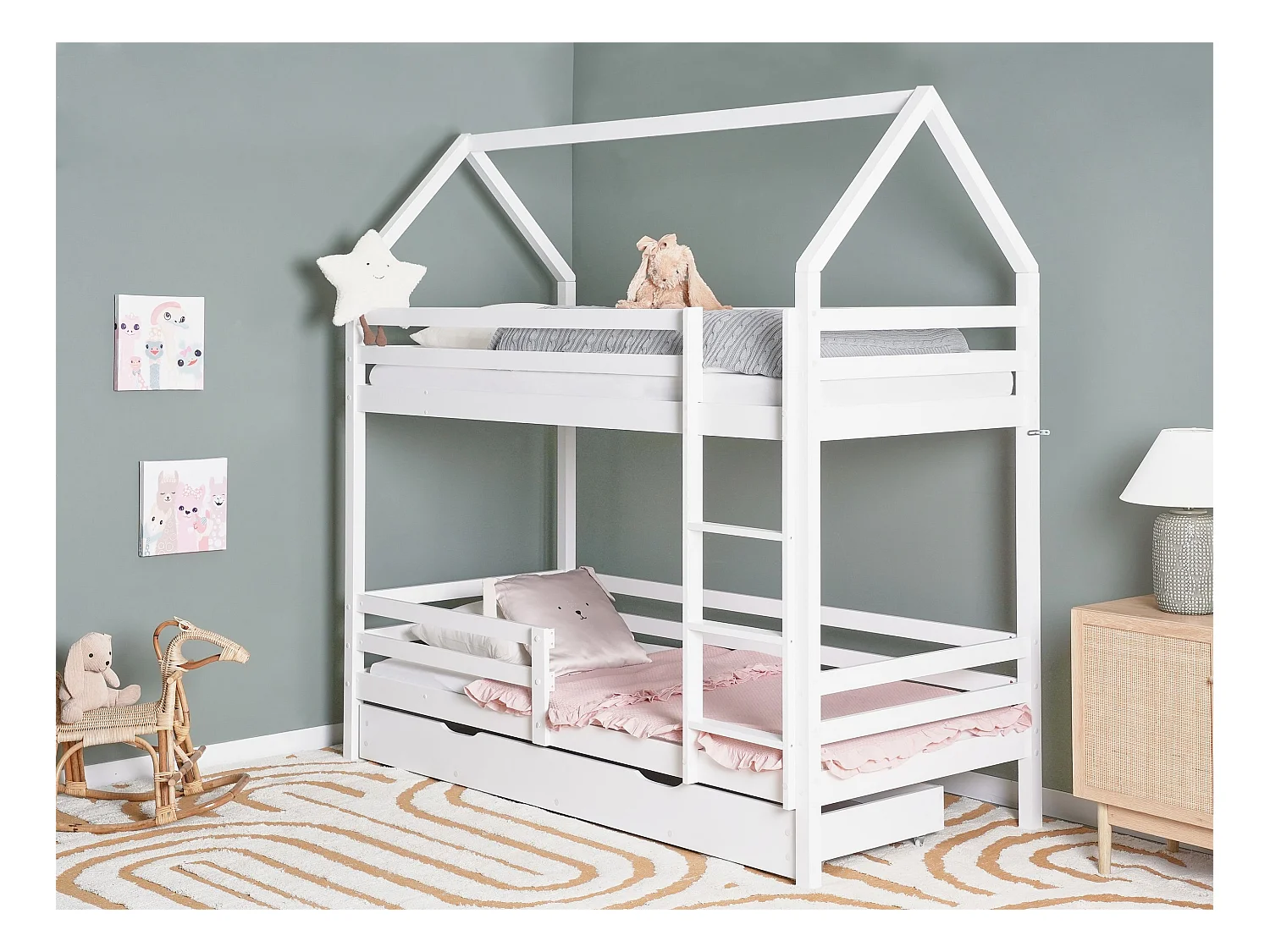 Letto a castello con cassetti casa Legno di pino GIRGOLS 90 x 200 cm con contenitore Bianco