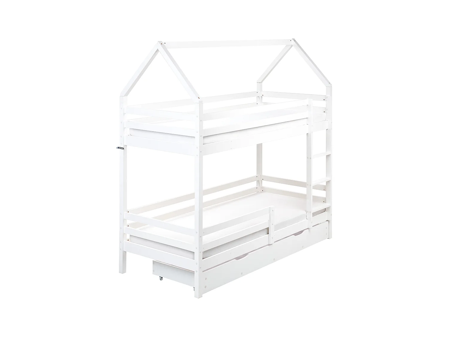 Lit superposé Maison Bois de pin GIRGOLS 90 x 200 cm avec rangement Blanc