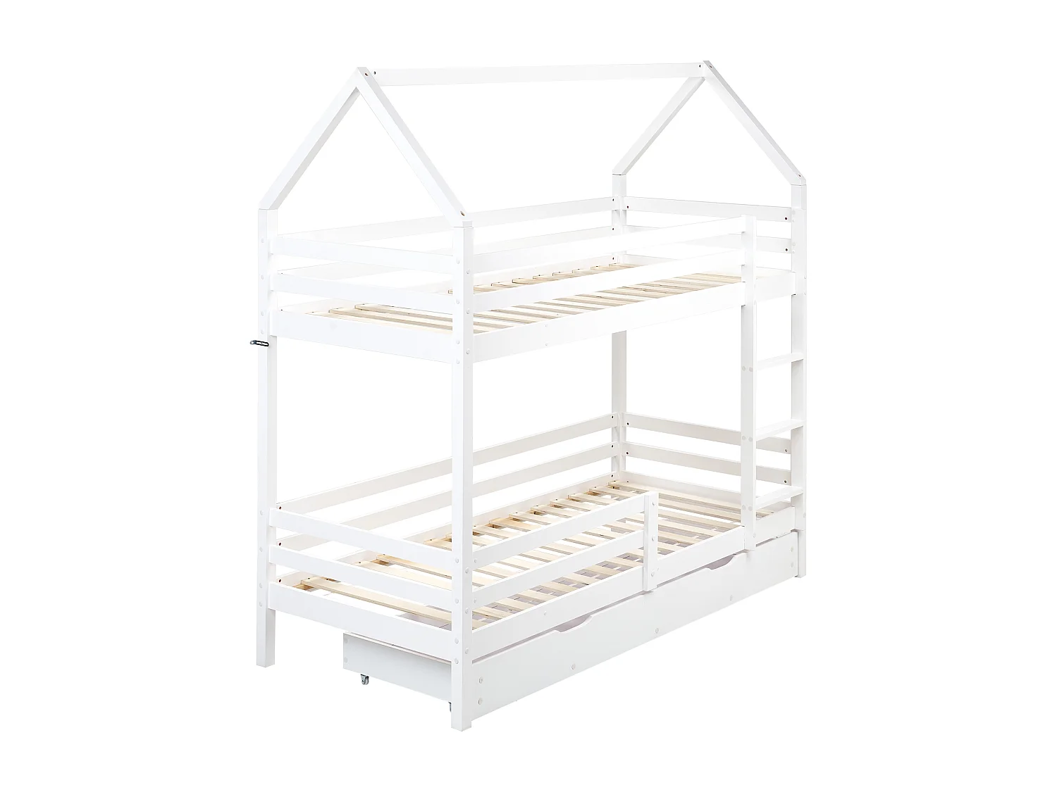 Hochbett mit Schubladen Haus Kiefernholz GIRGOLS 90 x 200 cm mit Stauraum Weiss