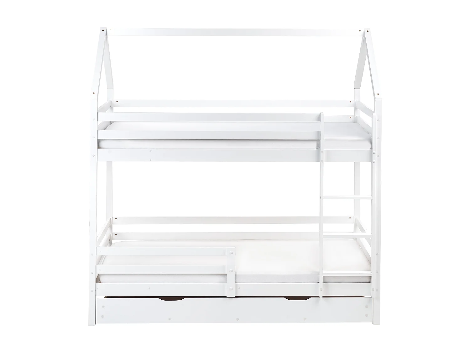 Hochbett mit Schubladen Haus Kiefernholz GIRGOLS 90 x 200 cm mit Stauraum Weiss