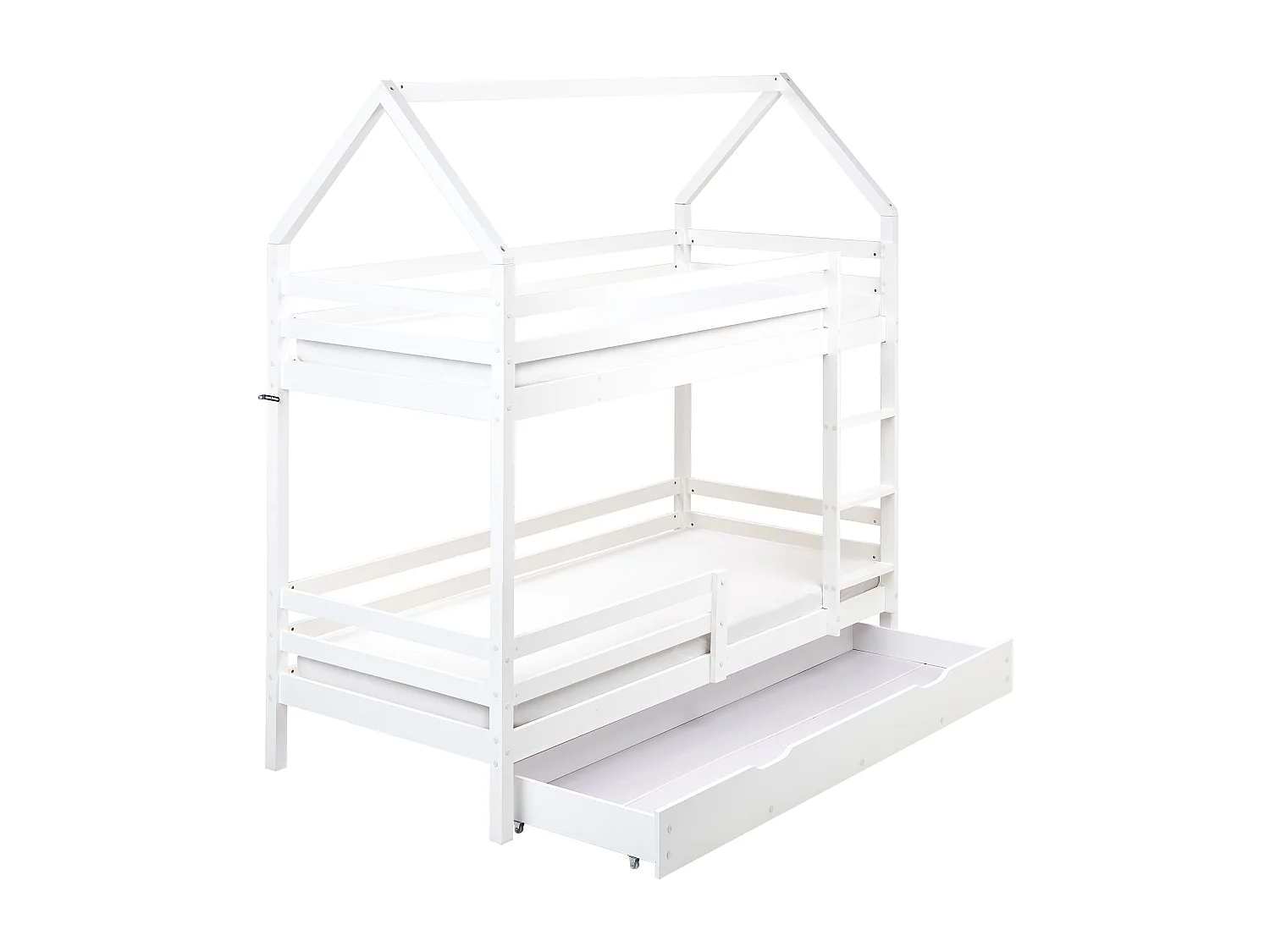 Hochbett mit Schubladen Haus Kiefernholz GIRGOLS 90 x 200 cm mit Stauraum Weiss