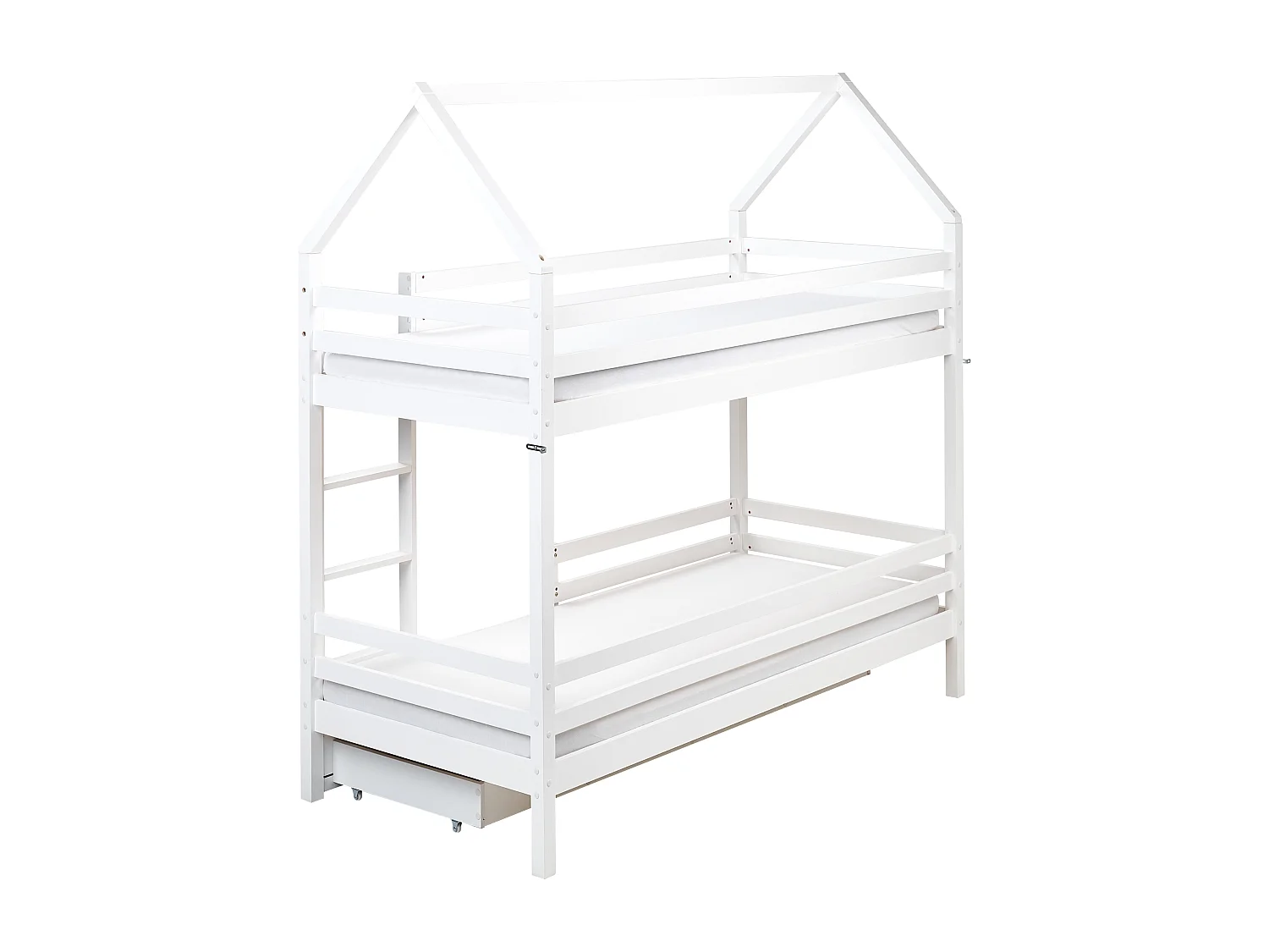 Hochbett mit Schubladen Haus Kiefernholz GIRGOLS 90 x 200 cm mit Stauraum Weiss