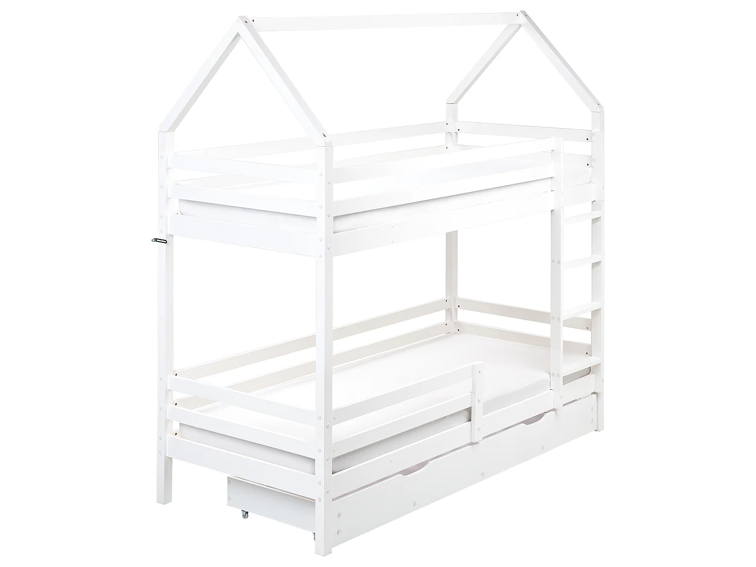 Lit superposé Maison Bois de pin GIRGOLS 90 x 200 cm avec rangement Blanc