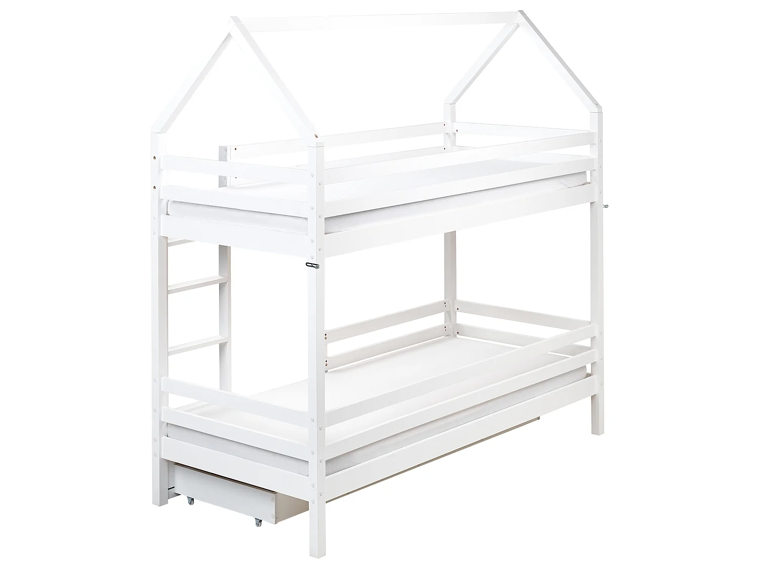 Lit superposé Maison Bois de pin GIRGOLS 90 x 200 cm avec rangement Blanc